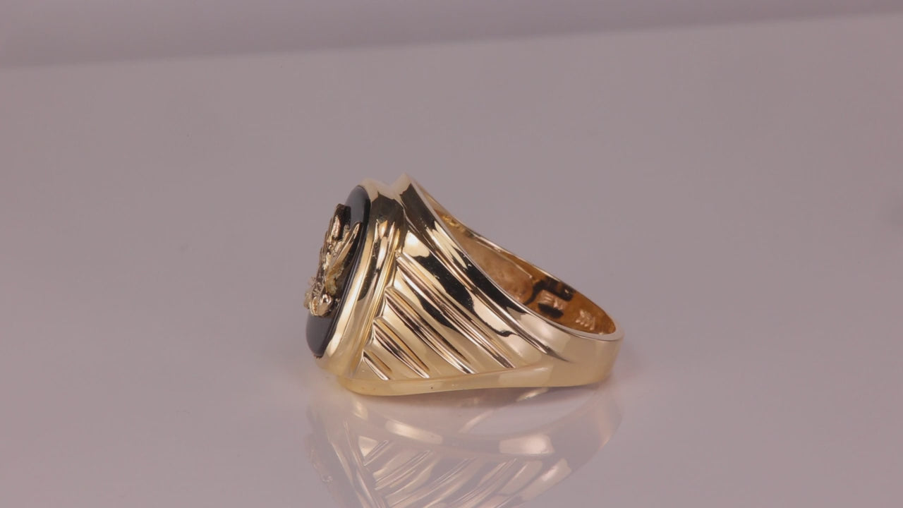 14K Yellow Gold Onyx Eagle Ring