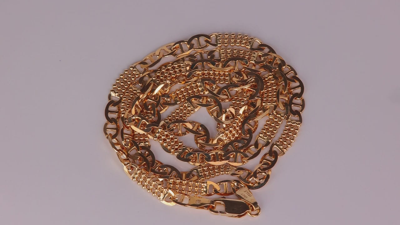 14K Yellow Gold Beaded Anchor Style Chain 24"