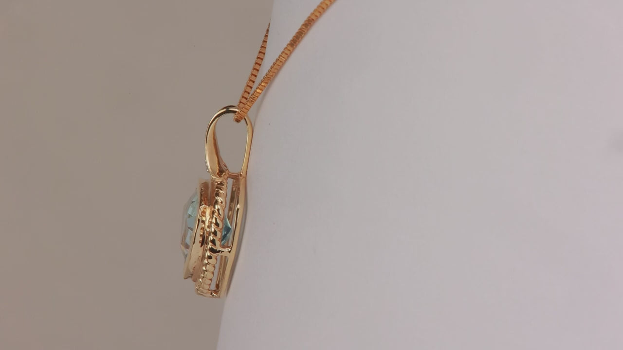 10K Yellow Gold Trilliant Cut Blue Topaz Pendant with Diamond Accent