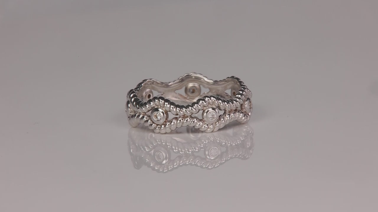 14K White Gold Bezel Set Diamond Wave Ring