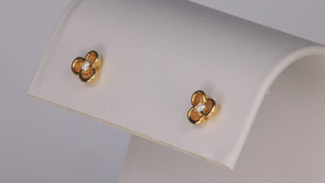 14K Yellow Gold Diamond Mini Bloom Stud Earrings .05 Carats