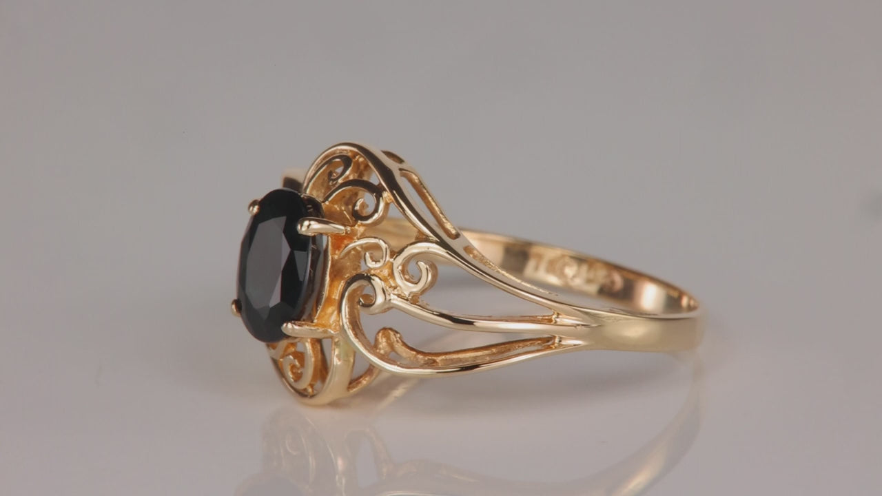 14K Yellow Gold Sapphire Filigree Ring 1ct