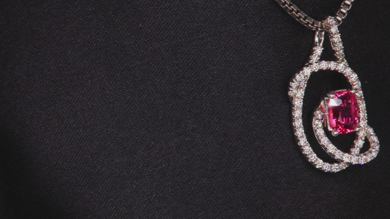 14K White Gold Pink Spinel and Diamond Swirl Pendant 1.11 Carats