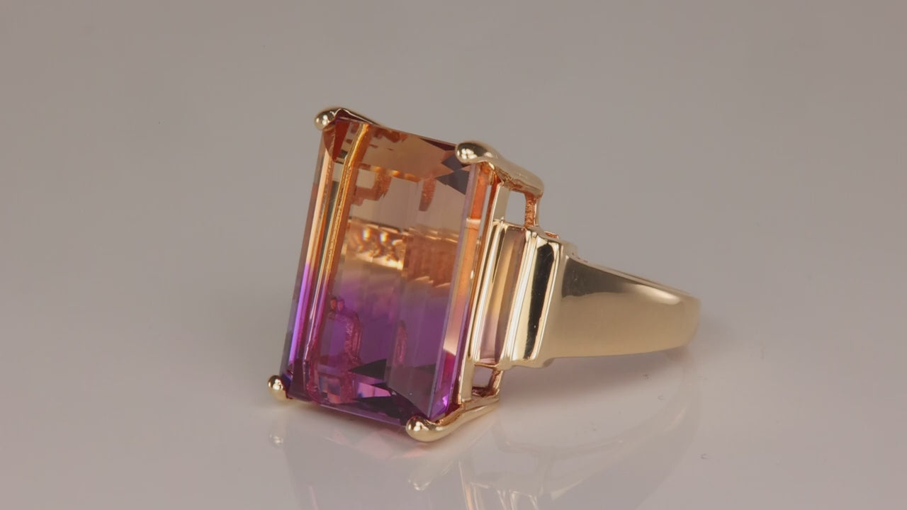 10K Yellow Gold Emerald Cut Ametrine Ring 13cts