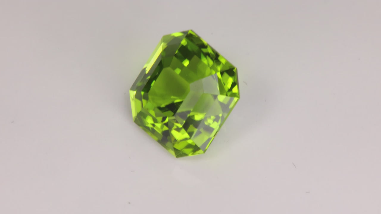 Fine Green Square Step Cut Peridot from Pakistan 7.59 Carats