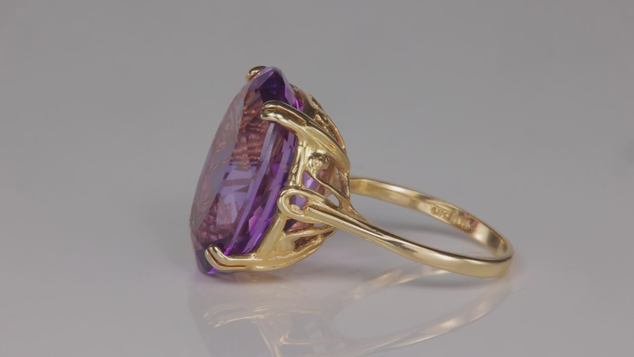14K Yellow Gold Amethyst Cocktail Ring 14cts