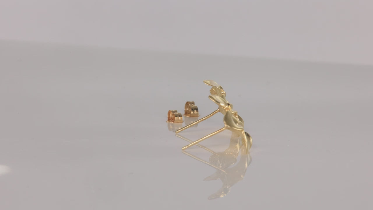 14K Yellow Gold Hibiscus Flower Stud Earrings