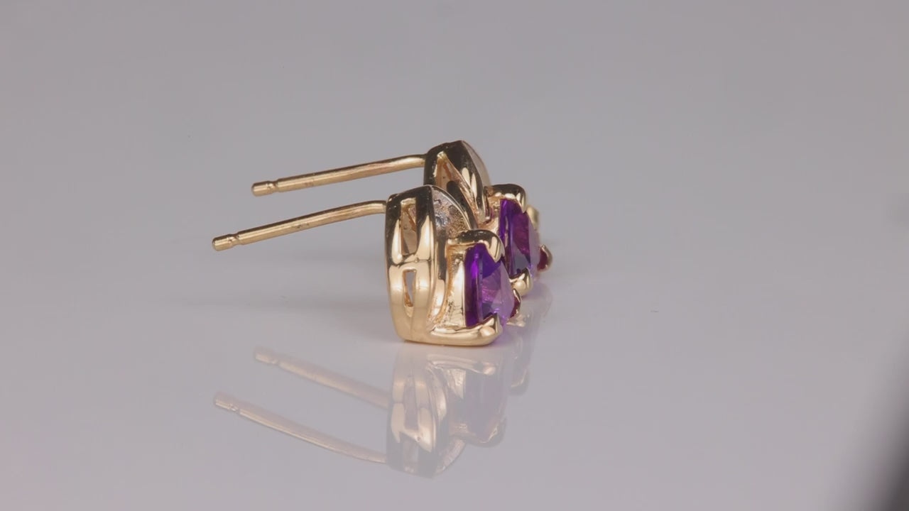 14K Yellow Gold Trilliant Amethyst and Diamond Accent Studs