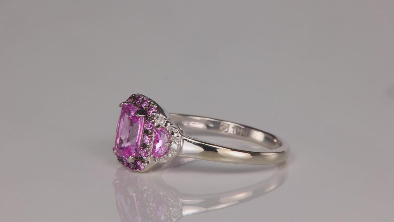 10K White Gold Synthetic Sapphire and Diamond Accent Ring