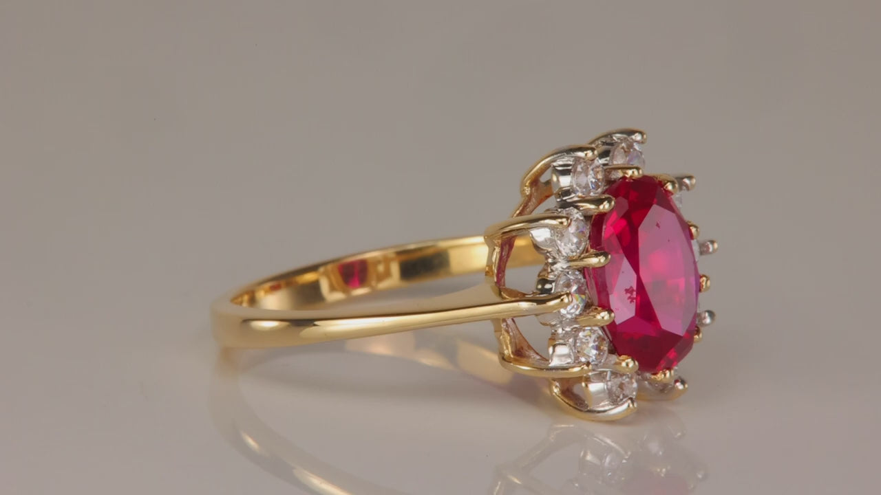 14K Yellow Gold Synthetic Ruby and Cubic Zirconia Ring