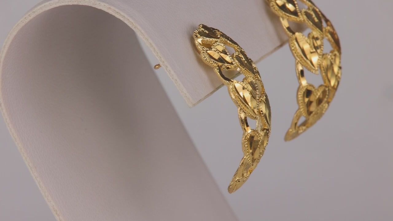 14K Yellow Gold Diamond Cut Heart Earrings