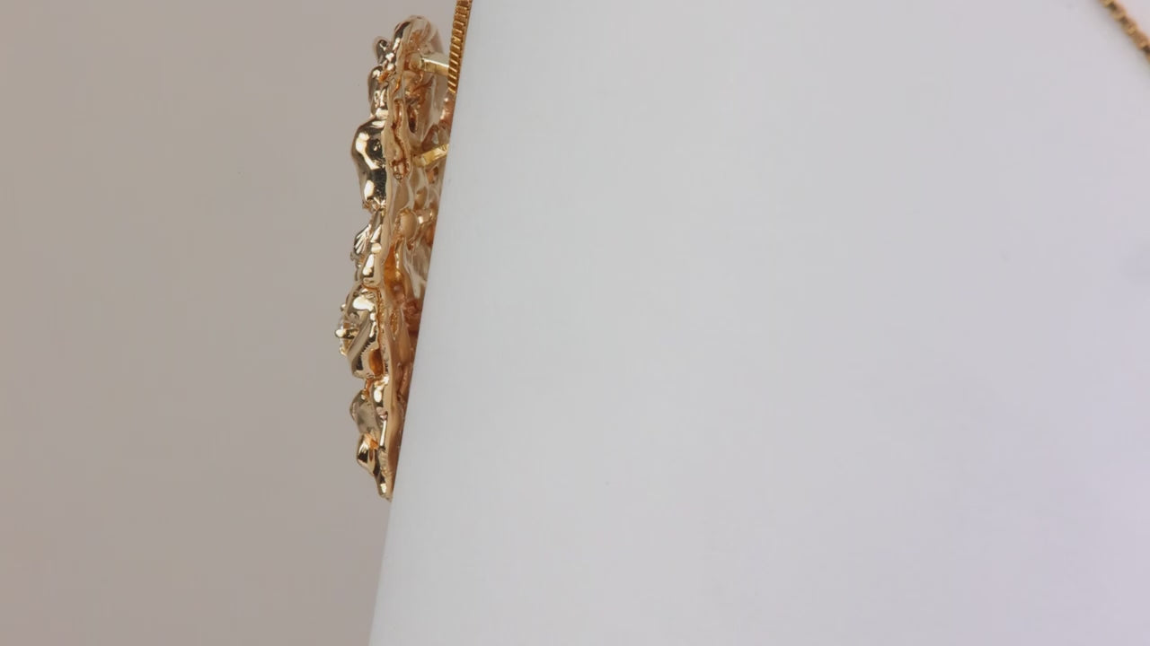 14K Yellow Gold Nugget Style Pendant with Fine Diamond Accent .12cts