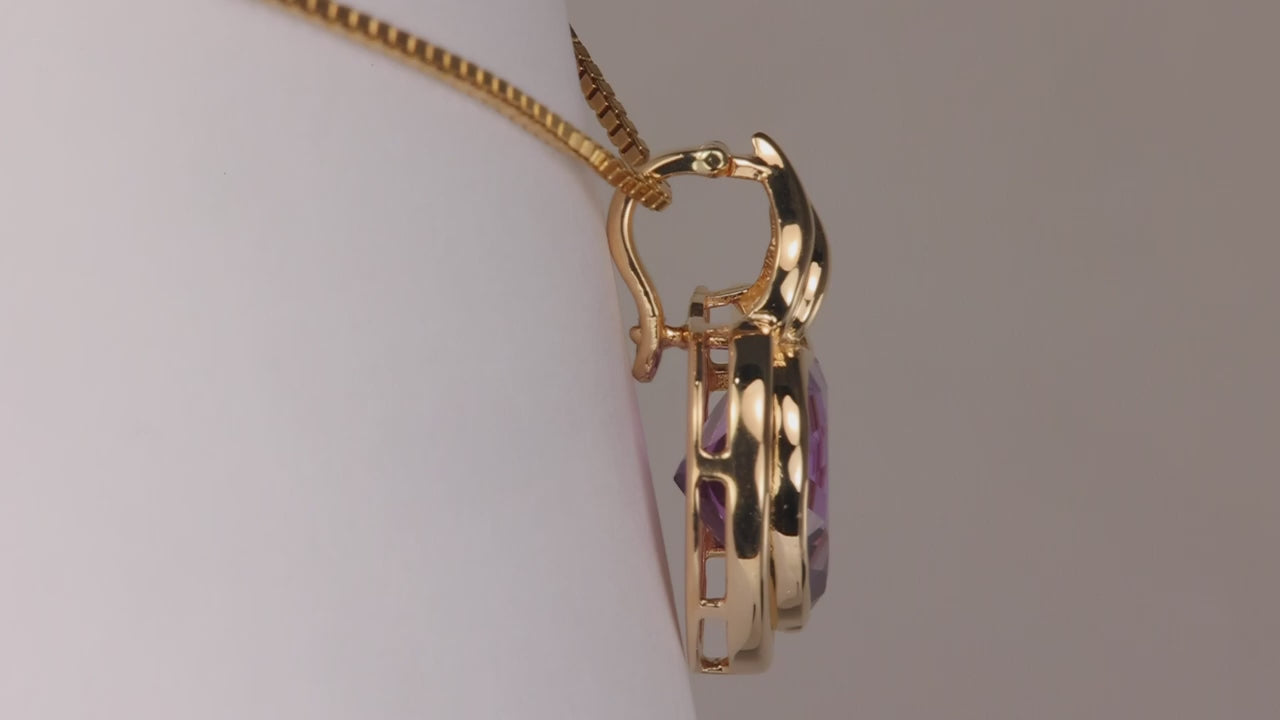 14K Yellow Gold Amethyst Heart Pendant 4cts