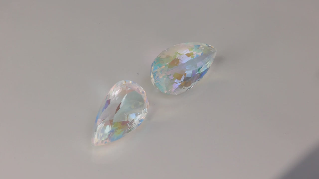 Pear Shape Faceted Rainbow Moonstone Pair 11.15 cttw