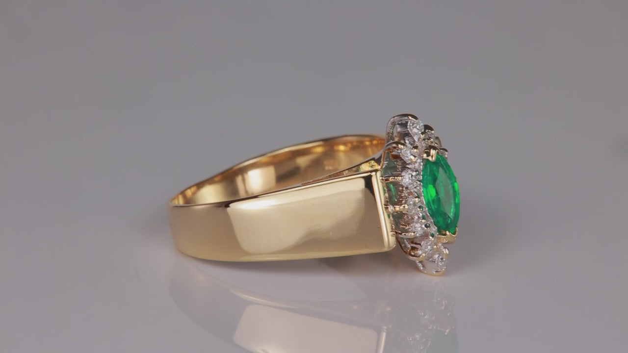 14K Yellow Gold Marquise Emerald And Diamond Ring .40cts