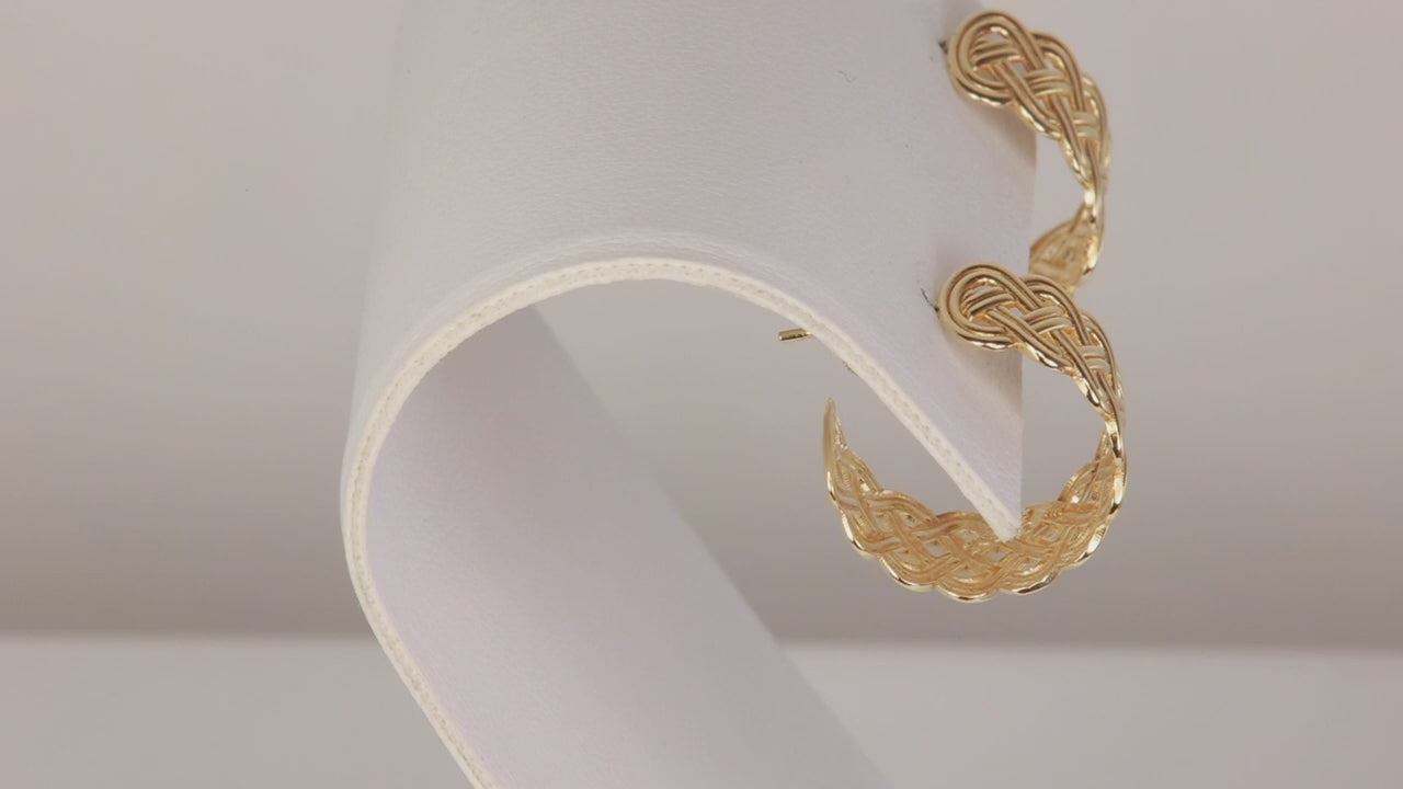 14K Yellow Gold Celtic Braided Hoop Earrings