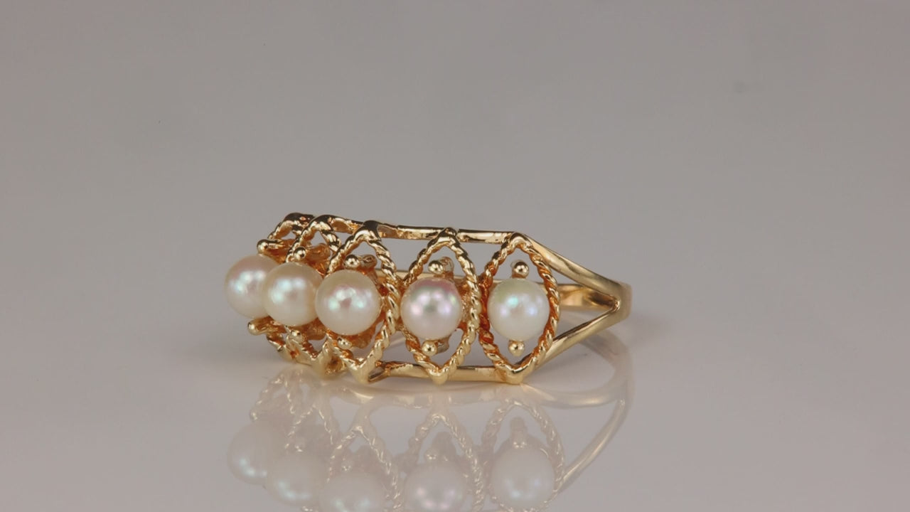 10K Yellow Gold Five Pearl Ring