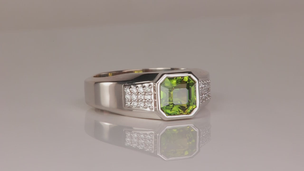 14K White Gold Asscher Cut Sapphire and Diamond Ring By Christopher Michael 2.66cts