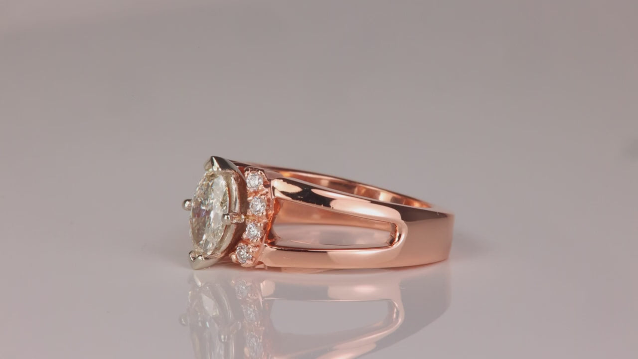 14K Rose Gold Marquise and Round Brilliant Diamond Ring
