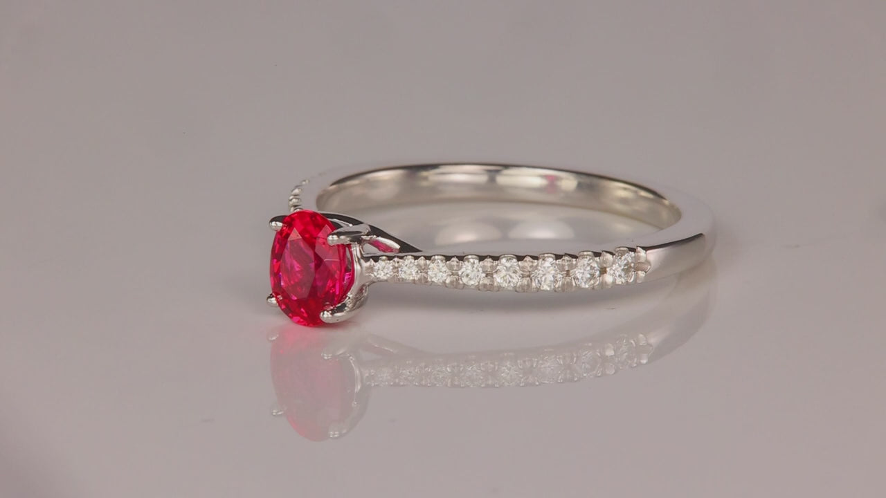 14K White Gold Flame Red Spinel Ring With Diamonds .59cts