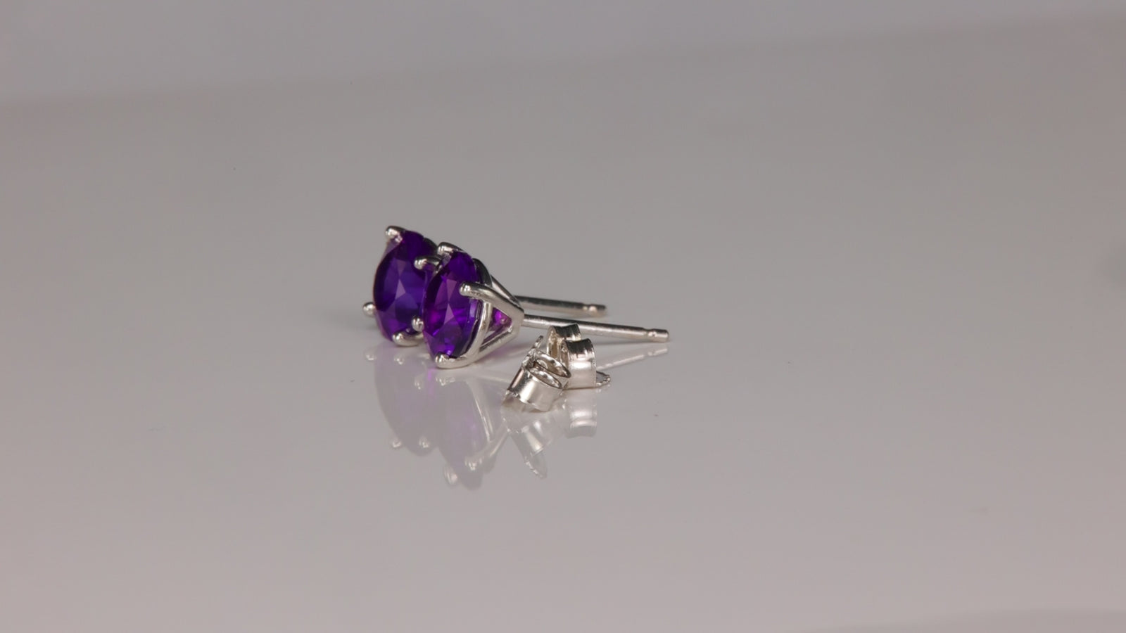 14K White Gold Round Brilliant Cut Amethyst Stud Earrings 1.76 Carats
