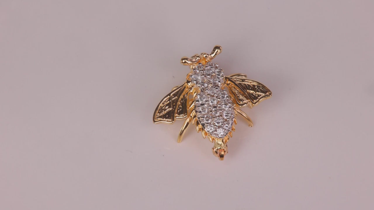 14K Yellow Gold Fine Diamond Bee Pin .40cts
