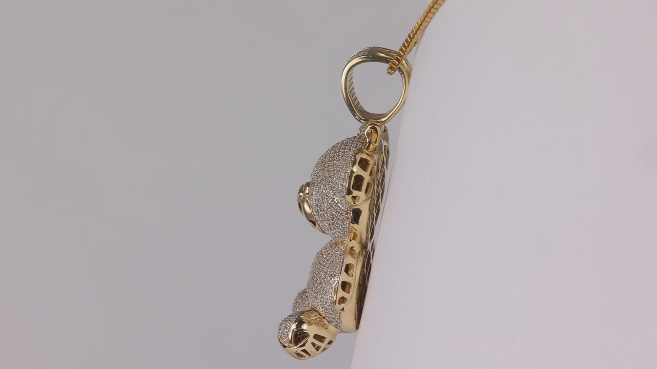 10K Yellow Gold Diamond Bear Pendant with Synthetic Sapphires 1ct