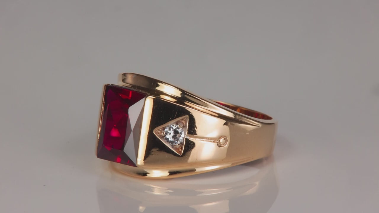 10K Yellow Gold Synthetic Ruby and Synthetic Spinel Ring