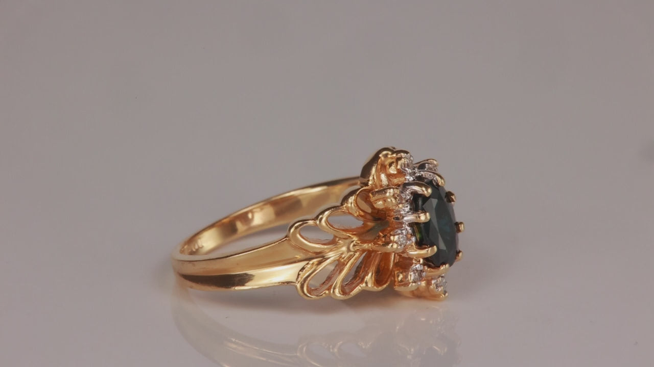 14k Yellow Gold Oval Cut Sapphire and Diamond Accent Ring 1ct