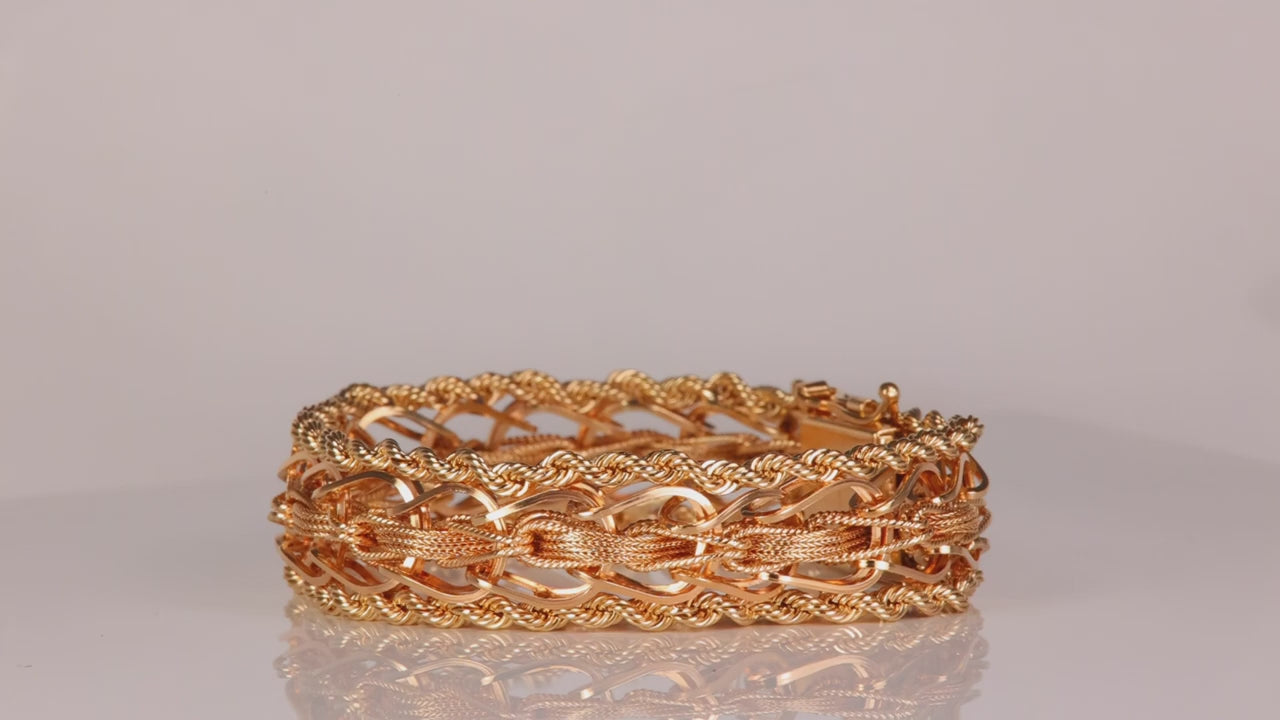 14K Yellow Gold Rope Link Woven Bracelet 7.5"