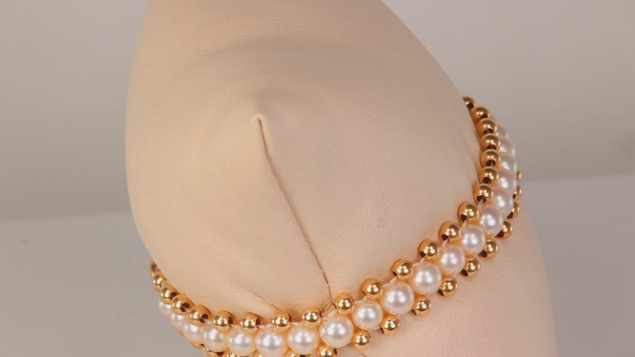14K Yellow Gold Pearl Tennis Bracelet 7"