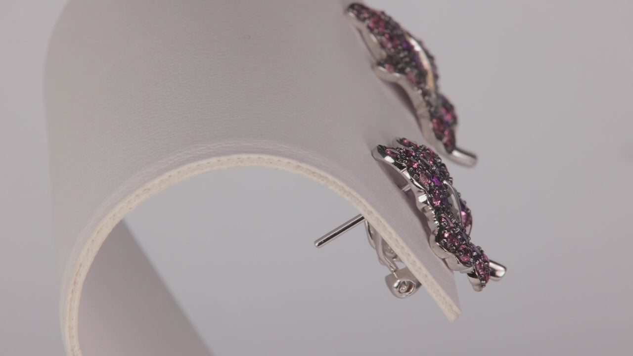 18K White Gold Amethyst and Tourmaline Leaf Earrings