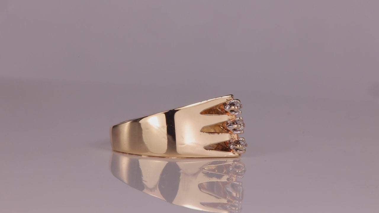 14K Yellow Gold Pointed Dome Diamond Ring