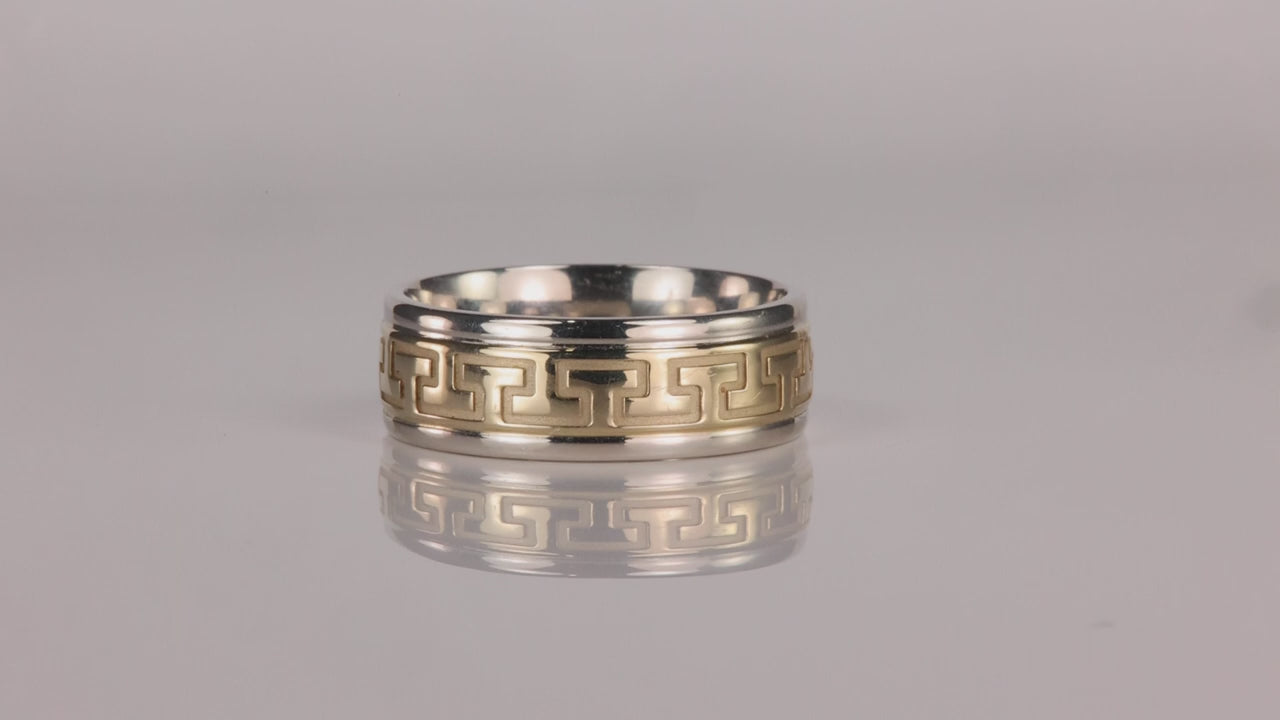 18K Yellow Gold and Platinum Greek Key Design Ring