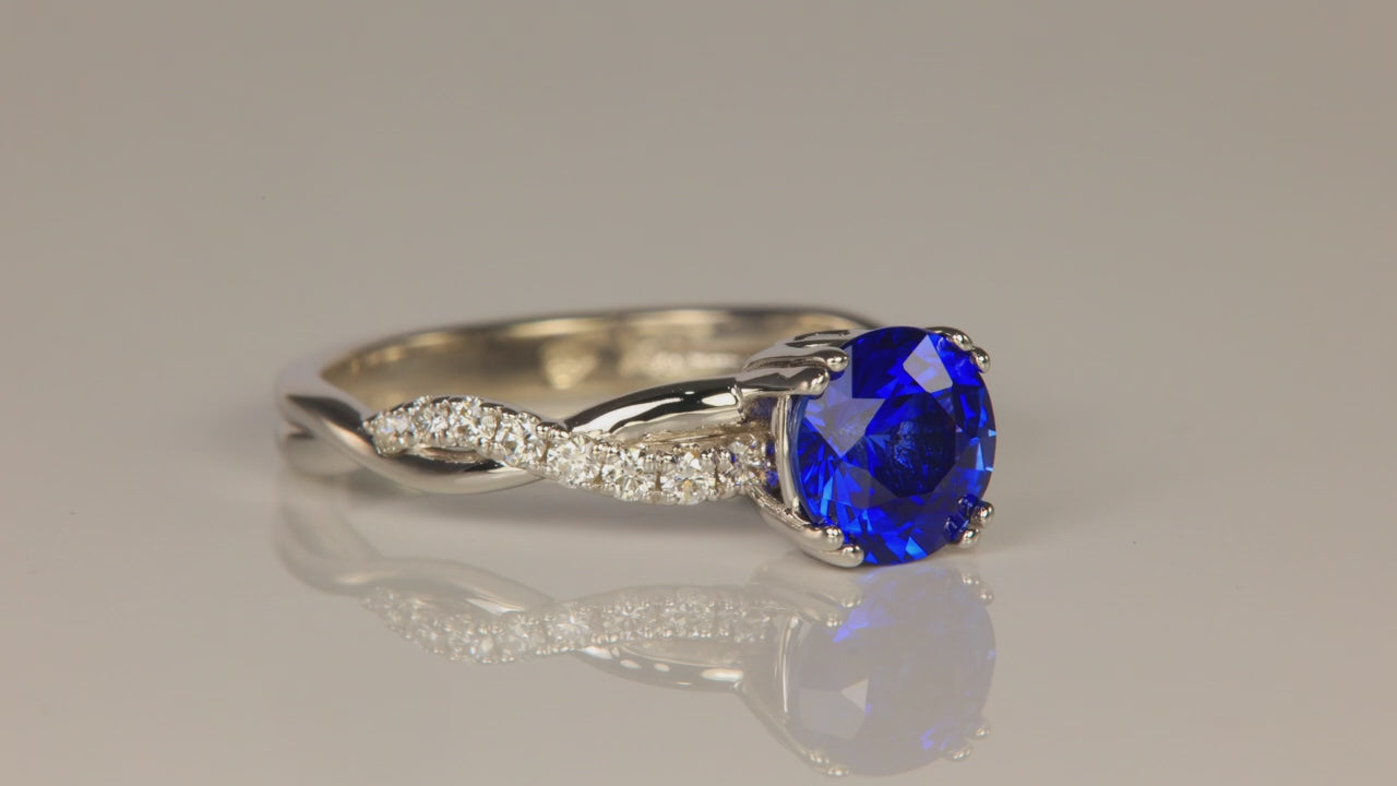 14K White Gold Round Brilliant Sapphire and Diamond Ring 1.48 Carats