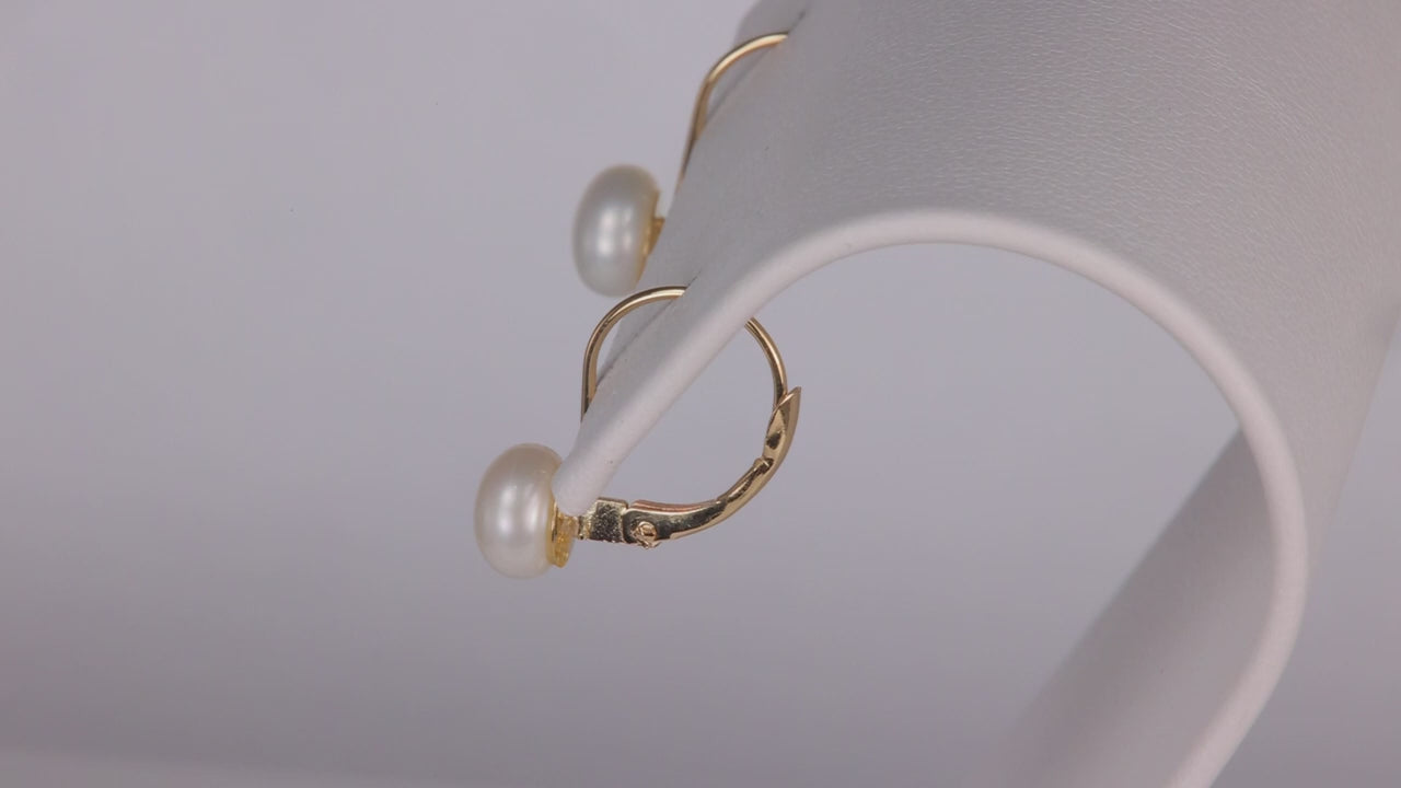 14K Yellow Gold Freshwater Button Pearl Earrings