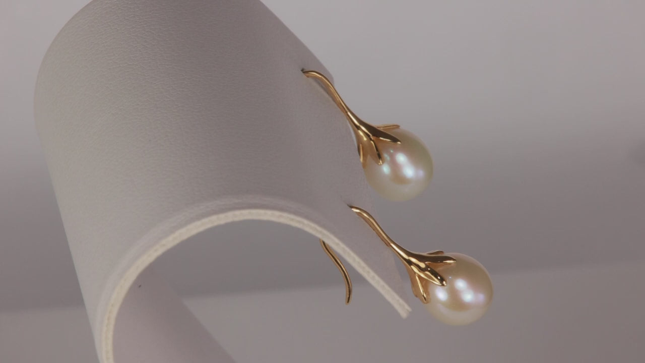 14K Yellow Gold Pearl Drop Earrings