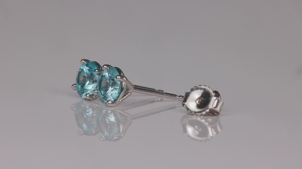 14K White Gold Blue Zircon Stud Earrings 1.40 Carats