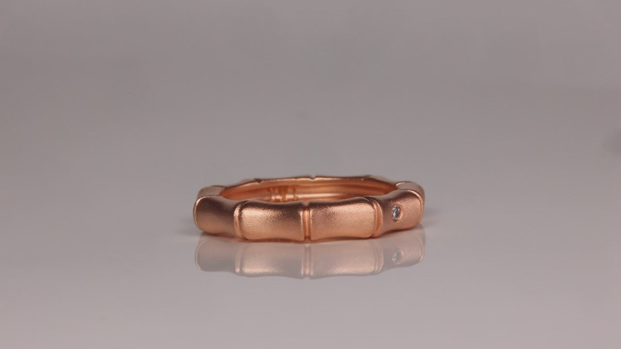 14K Rose Gold Bamboo Ring With Diamond Accents