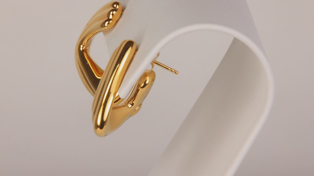 18K Yellow Gold Puffy Triangular Stud Earrings