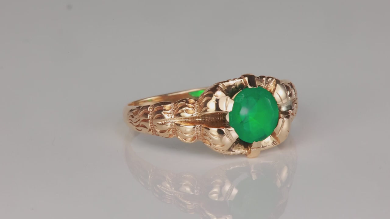 10K Yellow Gold Green Glass Gem Ring
