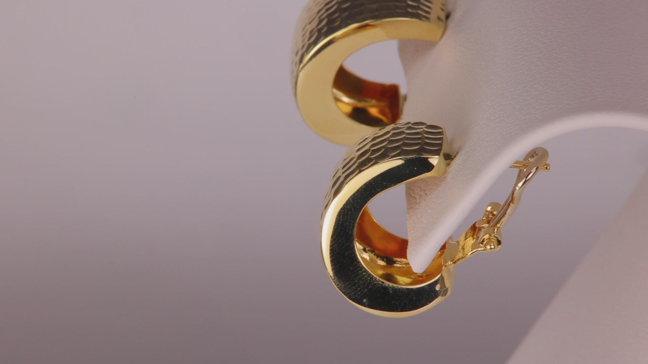 14K Yellow Gold Textured Wide Hoop Earrings