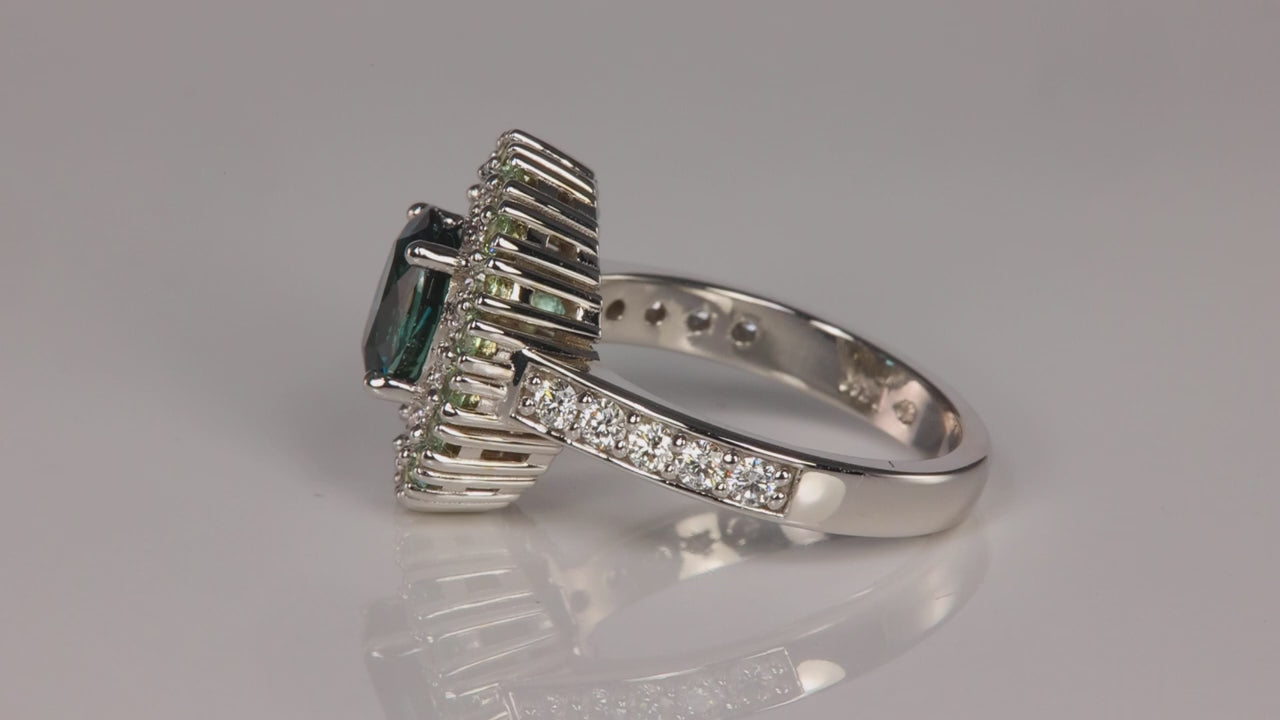 14K White Gold 1.86 Carat Oval Sapphire Demantoid and Diamond Ring