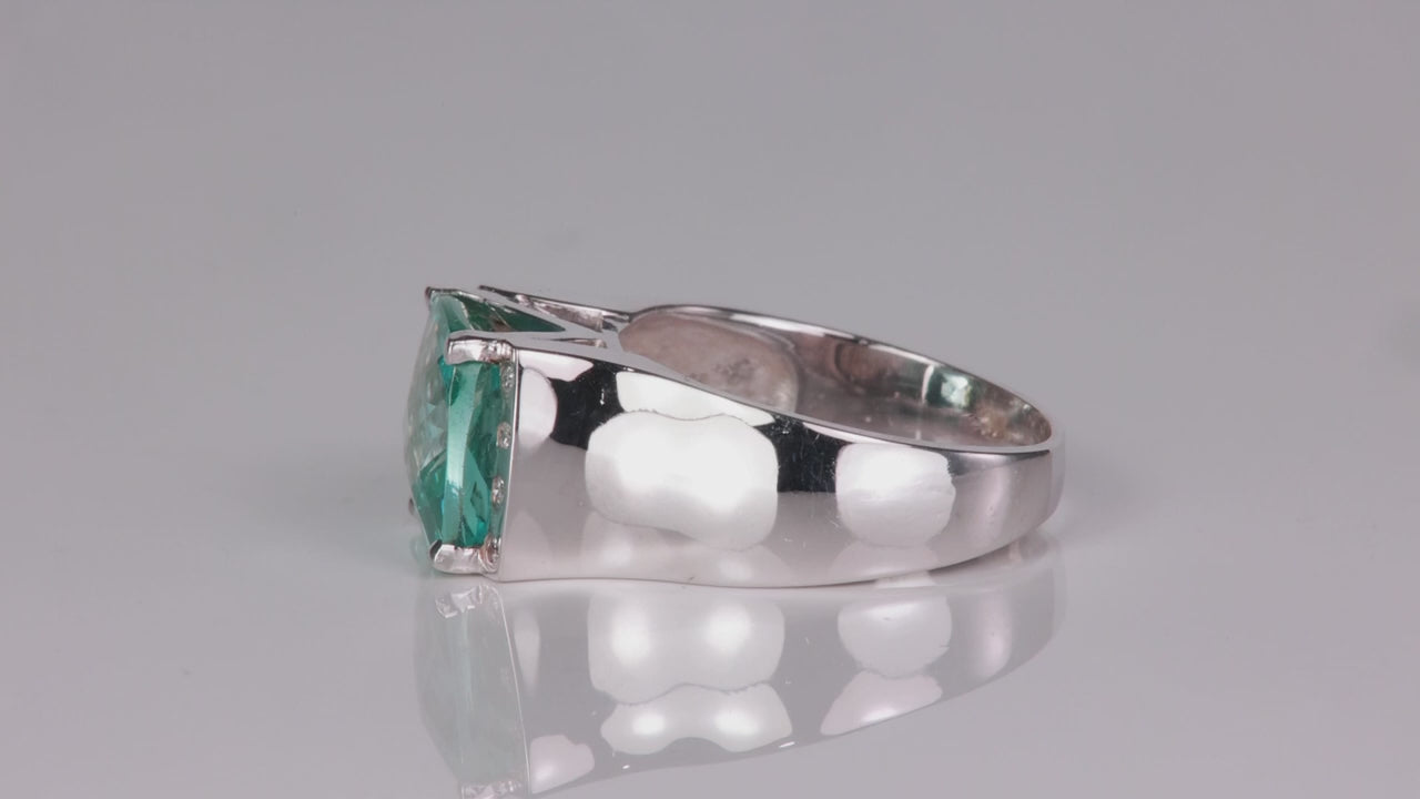 14K White Gold Checkerboard Cut Synthetic Spinel and Diamond Ring 4.00cts