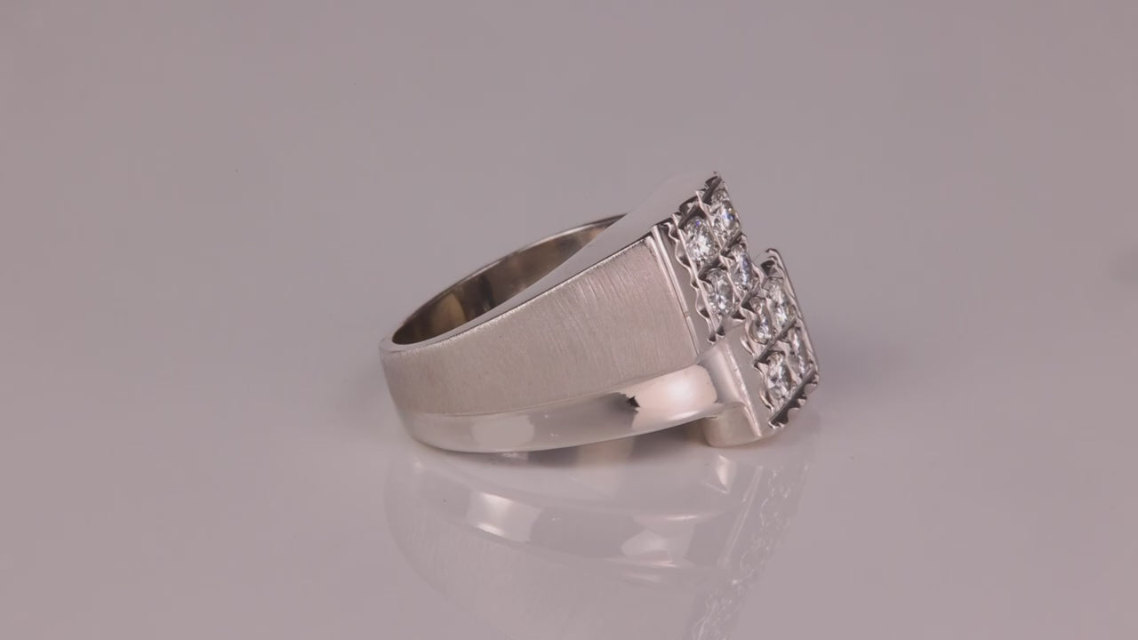 14K White Gold Diamond Ring with Brushed and Polished Texture .56cts