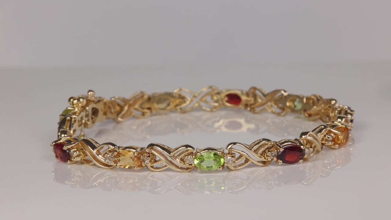 14K Yellow Gold Multi Gem and Diamond Bracelet 7"