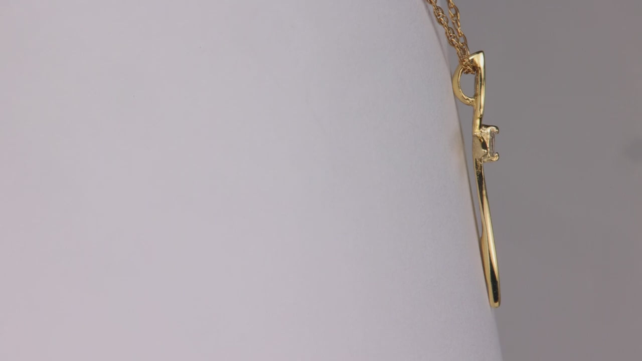 10K Yellow Gold Cross Necklace With Diamond Accent 17"