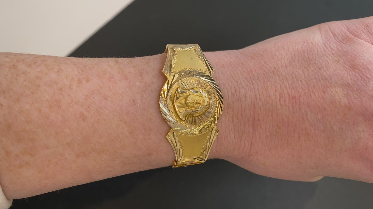 14K Yellow Gold Curb Link Jesus Bracelet