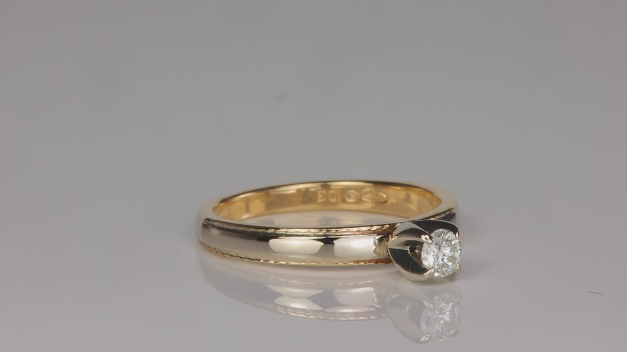 14K Yellow and White Gold Diamond Solitaire Ring .17 Carats