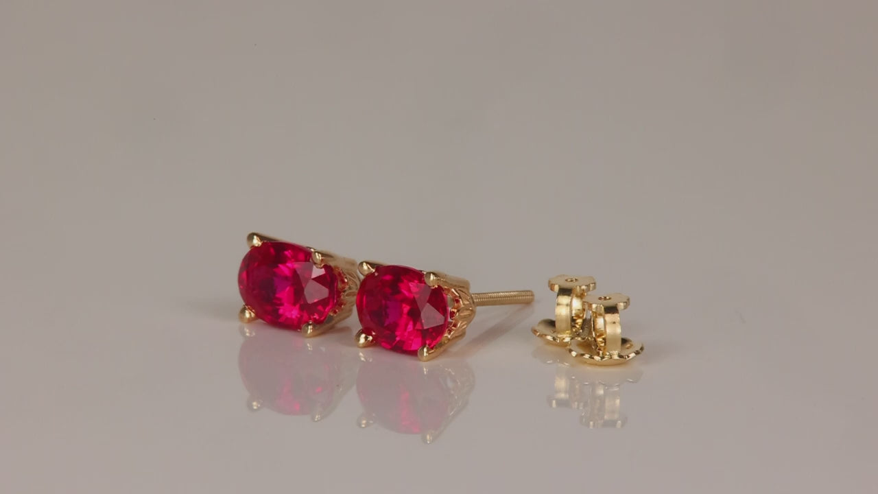 14K Yellow Gold Synthetic Ruby Stud Earrings 2cts